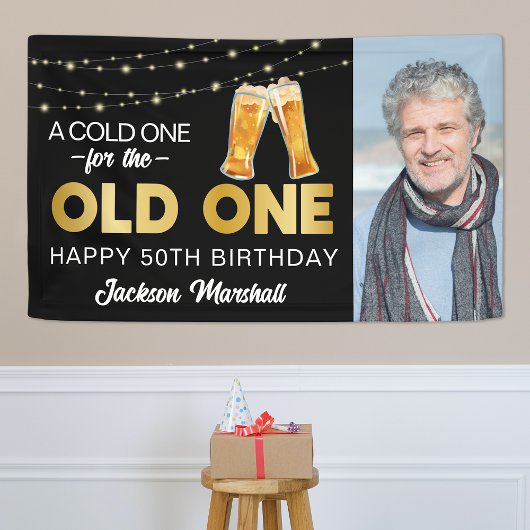 Een koude voor de oude | Foto Verjaardag Spandoek