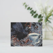 Een kraai en koffie briefkaart (Staand voorkant)