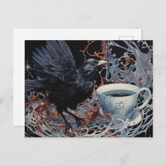 Een kraai en koffie briefkaart (Voorkant / Achterkant)