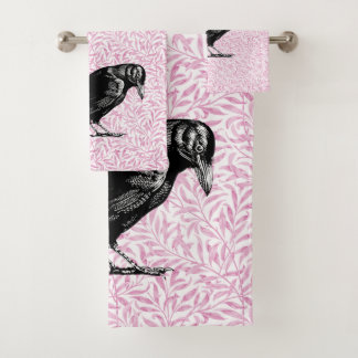 Een kraai of Raven Halloween Roze en Zwart Bad Handdoek
