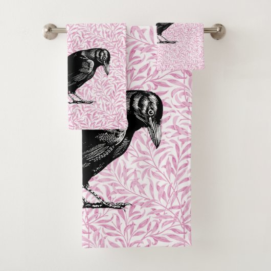 Een kraai of Raven Halloween Roze en Zwart Bad Handdoek (Insitu)