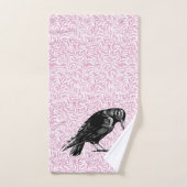 Een kraai of Raven Halloween Roze en Zwart Bad Handdoek (Handdoek)