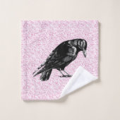 Een kraai of Raven Halloween Roze en Zwart Bad Handdoek (Wasdoekje)