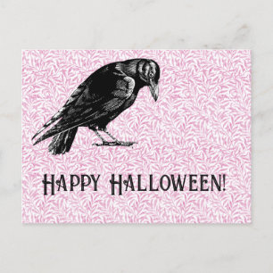 Een kraai of Raven Halloween Roze en Zwart Feestdagenkaart
