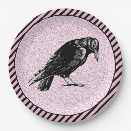Een kraai of Raven Halloween Roze en Zwart Papieren Bordje