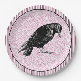 Een kraai of Raven Halloween Roze en Zwart Papieren Bordje
