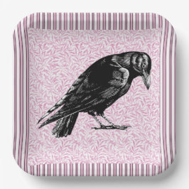 Een kraai of Raven Halloween Roze en Zwart Papieren Bordje