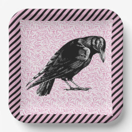 Een kraai of Raven Halloween Roze en Zwart Papieren Bordje