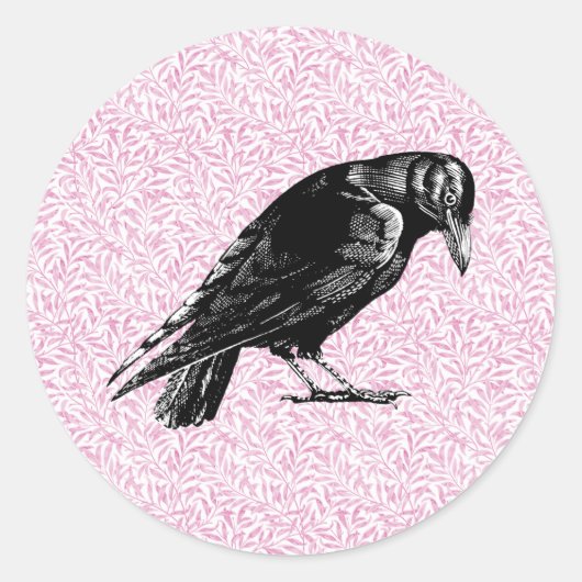 Een kraai of Raven Halloween Roze en Zwart Ronde Sticker (Voorkant)