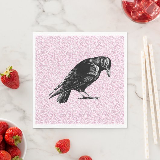 Een kraai of Raven Halloween Roze en Zwart Servet (Insitu)