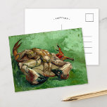 Een krab op zijn rug | Vincent van Gogh Briefkaart<br><div class="desc">Een krab op zijn rug (1888) van Vincent van Gogh is een opvallend stilleven schilderij met een krab op zijn rug, weergegeven met gedurfde, expressieve penseelstreken en een levendig kleurenpalet. De roodachtige tinten van de schaal van de krab contrasteren dramatisch met de groene en gele achtergrond, waardoor een levendige en...</div>