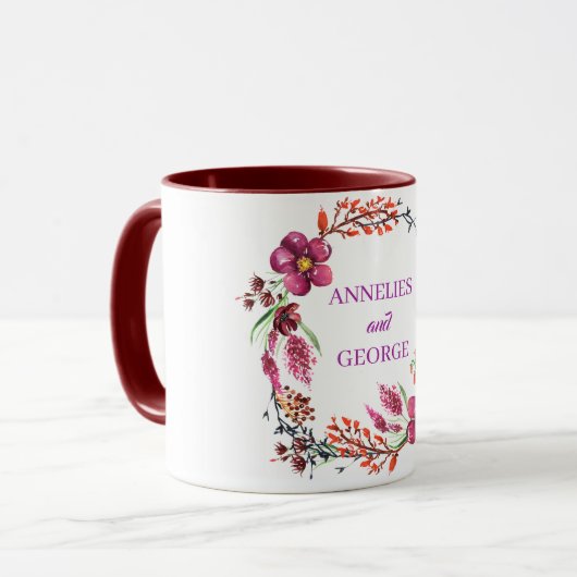 Een krans van bloemen en twijgen mok (Voorkant links)