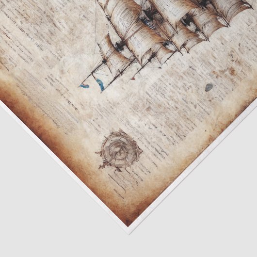Een  krantenpapier met een zeilschip. tissuepapier (Detail)
