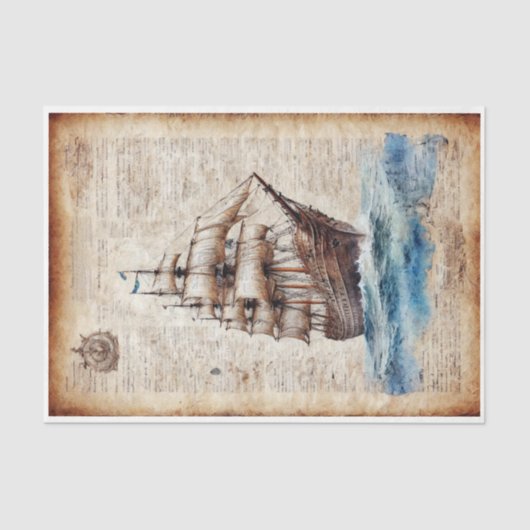 Een  krantenpapier met een zeilschip. tissuepapier (Voorkant)