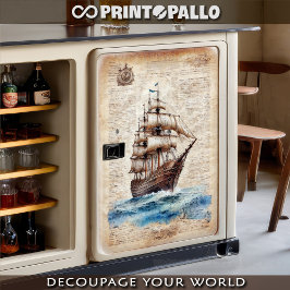 Een  krantenpapier met een zeilschip. tissuepapier