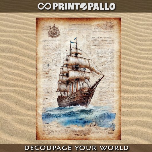 Een  krantenpapier met een zeilschip. tissuepapier