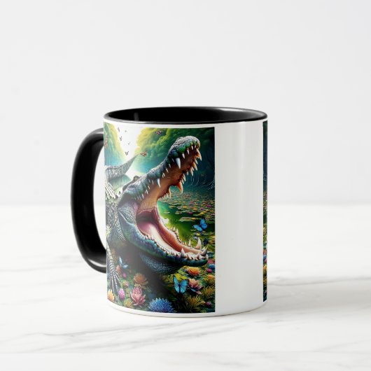 Een krokodil met open mond. mok (Voorkant links)