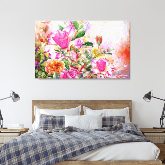 Een kronkel van bloemen muur kunst canvas afdruk (Insitu (Slaapkamer))