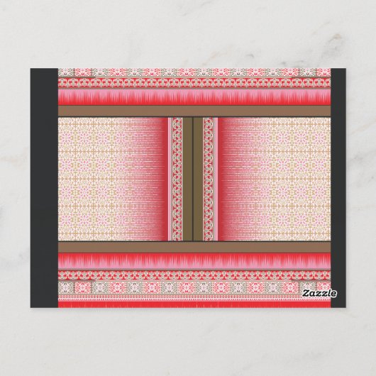 Een kruissteek patroon met een rode achtergrond briefkaart (Achterkant)