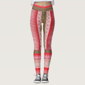 Een kruissteek patroon met een rode achtergrond leggings (Voorkant)