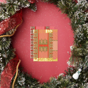 Een kruissteek patroon met een rode rand folie feestdagen briefkaart