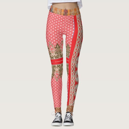 Een kruissteek patroon met een rode rand leggings (Voorkant)