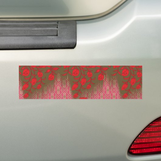 Een kruissteek patroon met rode bloemen en wijnsto bumpersticker (Op auto)
