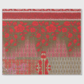 Een kruissteek patroon met rode bloemen en wijnsto cadeaupapier (Vlak)