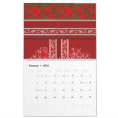 Een kruissteek patroon met rode bloemen en wijnsto kalender (Feb 2026)