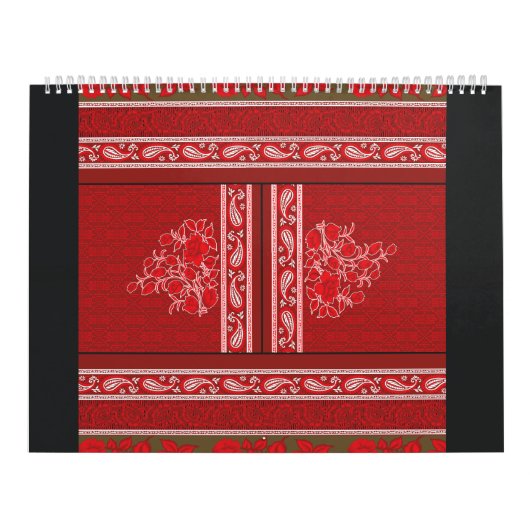 Een kruissteek patroon met rode bloemen en wijnsto kalender (Hoes)