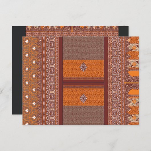 Een kruissteekpatroon in sinaasappel en bruin briefkaart (Voorkant / Achterkant)