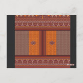 Een kruissteekpatroon in sinaasappel en bruin briefkaart (Achterkant)