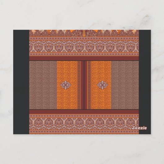 Een kruissteekpatroon in sinaasappel en bruin briefkaart (Achterkant)