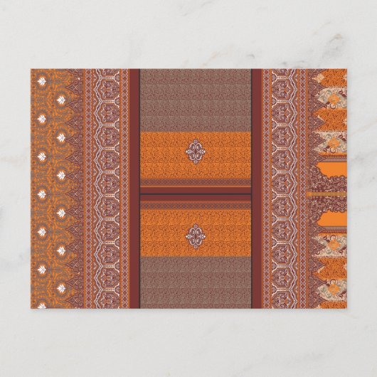 Een kruissteekpatroon in sinaasappel en bruin briefkaart (Voorkant)
