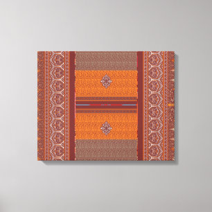 Een kruissteekpatroon in sinaasappel en bruin canvas afdruk