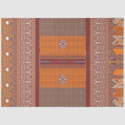 Een kruissteekpatroon in sinaasappel en bruin tissuepapier (Voorkant)