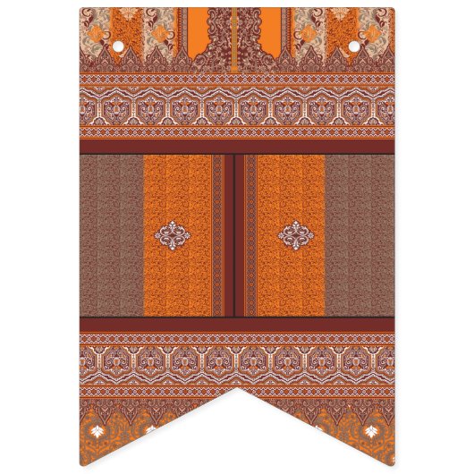 Een kruissteekpatroon in sinaasappel en bruin vlaggetjes (Tweede vlag)