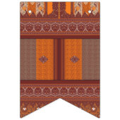 Een kruissteekpatroon in sinaasappel en bruin vlaggetjes (Eerste vlag)