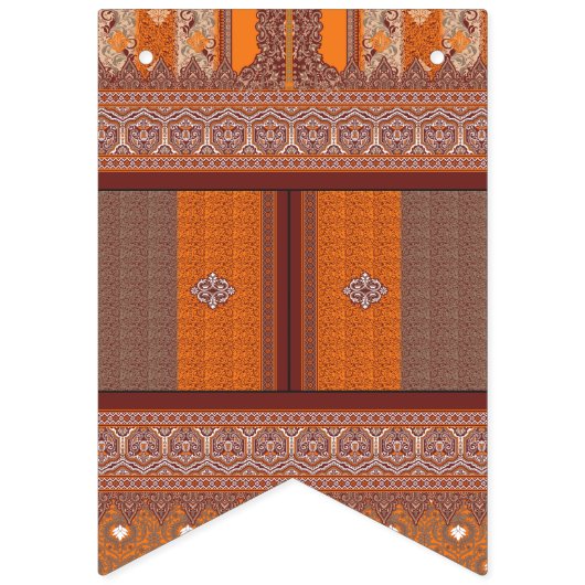 Een kruissteekpatroon in sinaasappel en bruin vlaggetjes (Derde vlag)