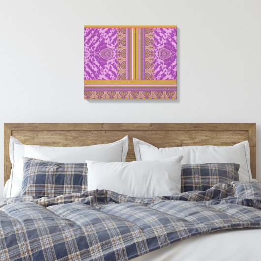 Een kruissteekpatroon met een paarse en gele B Canvas Afdruk (Insitu (Slaapkamer))