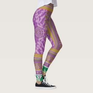 Een kruissteekpatroon met een paarse en gele B Leggings