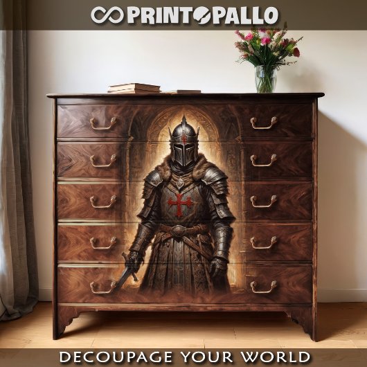 Een kruisvaarder met een zwaard in een crypte tissuepapier