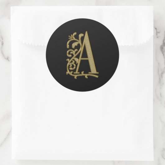 Een krullend monogram op zwart ronde sticker (Tas)