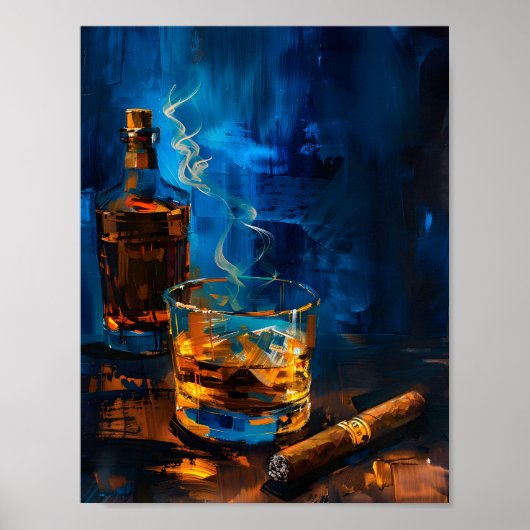 Een kubistische verkenning van Sigaar en Whiskey H Poster (Voorkant)