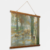 Een kudde schapen met schaap op een regenachtige d hangend wandkleed (Gebogen)