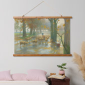 Een kudde schapen met schaap op een regenachtige d hangend wandkleed (Slaapkamer)