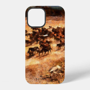 Een kudde wilde rennende paarden. Artistiek werk o iPhone 12 Hoesje