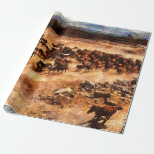 Een kudde wilde renpaarden. Kunstwerk aan de Cadeaupapier