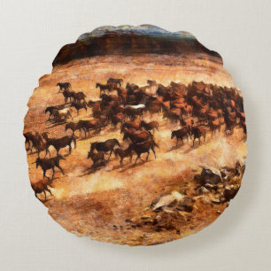 Een kudde wilde renpaarden. Kunstwerk aan de Rond Kussen