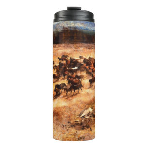 Een kudde wilde renpaarden. Kunstwerk aan de Thermosbeker